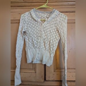 Anthropologie Peter Pan Collar Rhinestone Sweater Cardigan